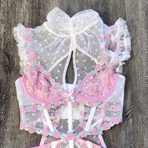 New!For Love and Lemons Pointelle Rose's Teddy - Picture 10 of 16